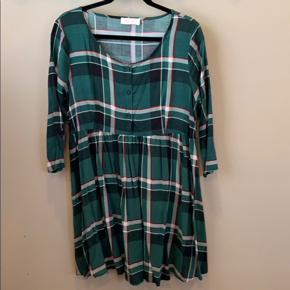 Brand New green plaid babydoll dress